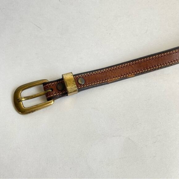 Vintage 80s Jordache Brown Leather Skinny Belt Brass Tone Buckle Womens 28 Small - Picture 8 of 12